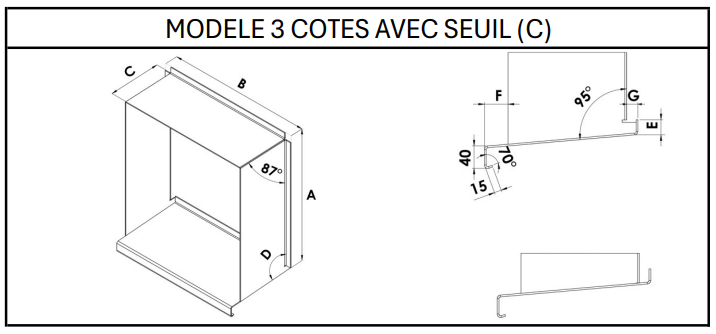 Aluquadra 3 cotés avec seuil